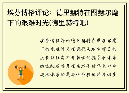 埃芬博格评论：德里赫特在图赫尔麾下的艰难时光(德里赫特吧)