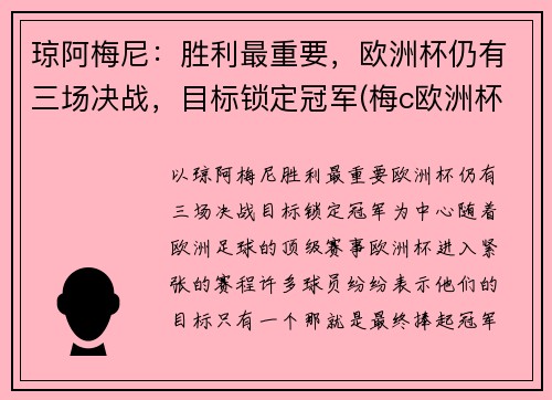 琼阿梅尼：胜利最重要，欧洲杯仍有三场决战，目标锁定冠军(梅c欧洲杯)