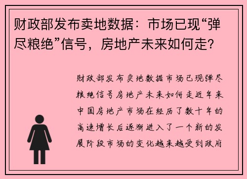 财政部发布卖地数据：市场已现“弹尽粮绝”信号，房地产未来如何走？