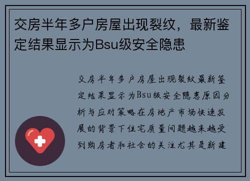交房半年多户房屋出现裂纹，最新鉴定结果显示为Bsu级安全隐患